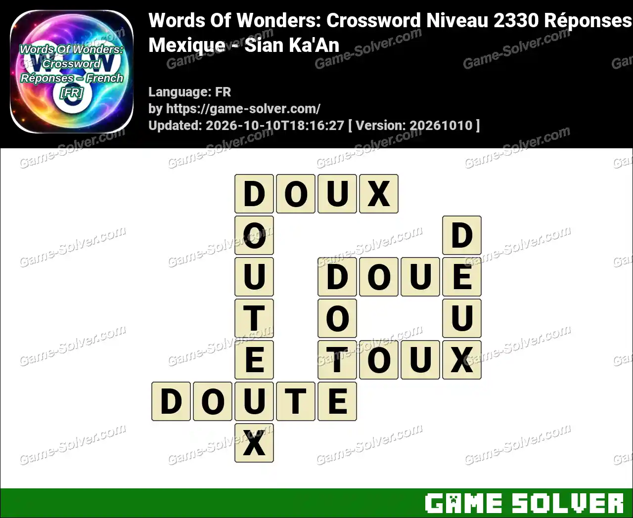Words Of Wonders: Crossword Niveau 2330 Réponses – Mexique – Sian Ka’An